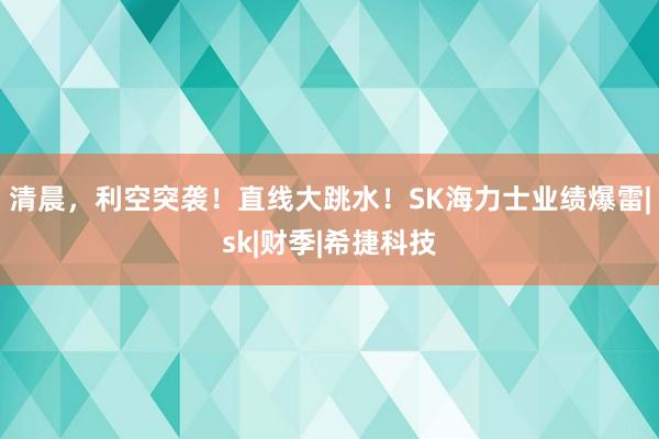 清晨，利空突袭！直线大跳水！SK海力士业绩爆雷|sk|财季|希捷科技