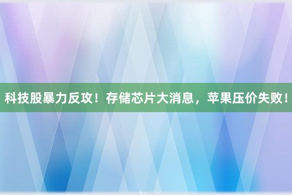 科技股暴力反攻！存储芯片大消息，苹果压价失败！
