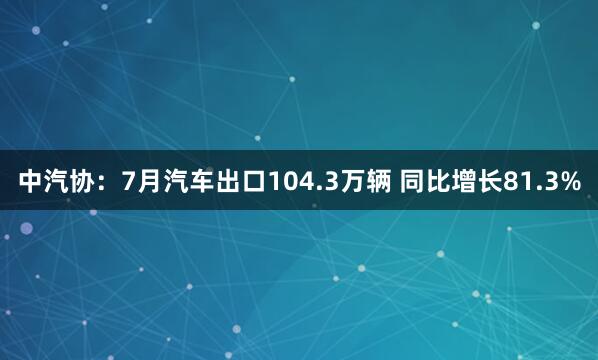 中汽协：7月汽车出口104.3万辆 同比增长81.3%