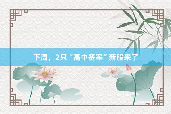 下周，2只“高中签率”新股来了