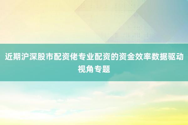 近期沪深股市配资佬专业配资的资金效率数据驱动视角专题