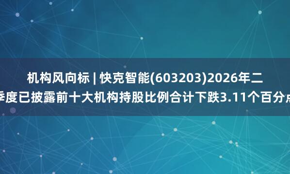 机构风向标 | 快克智能(603203)2026年二季度已披露前十大机构持股比例合计下跌3.11个百分点