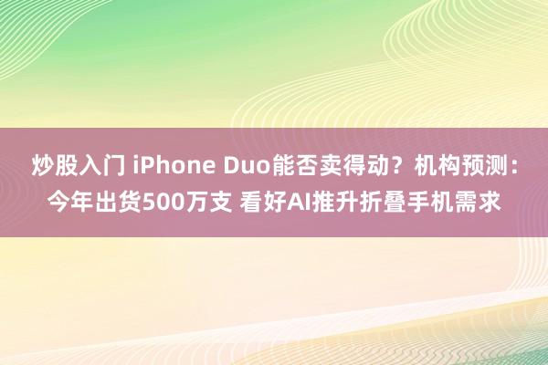 炒股入门 iPhone Duo能否卖得动？机构预测：今年出货500万支 看好AI推升折叠手机需求