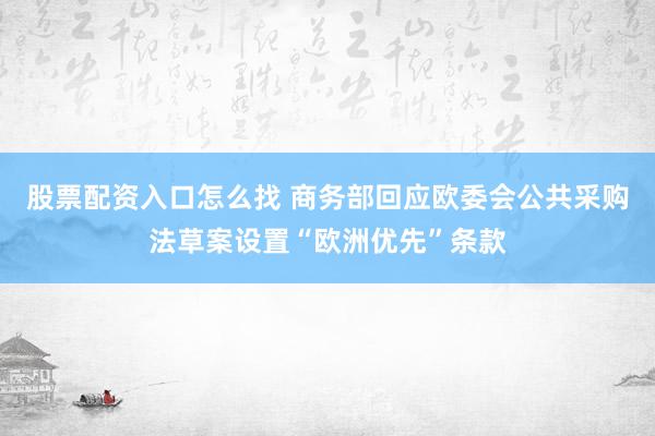 股票配资入口怎么找 商务部回应欧委会公共采购法草案设置“欧洲优先”条款