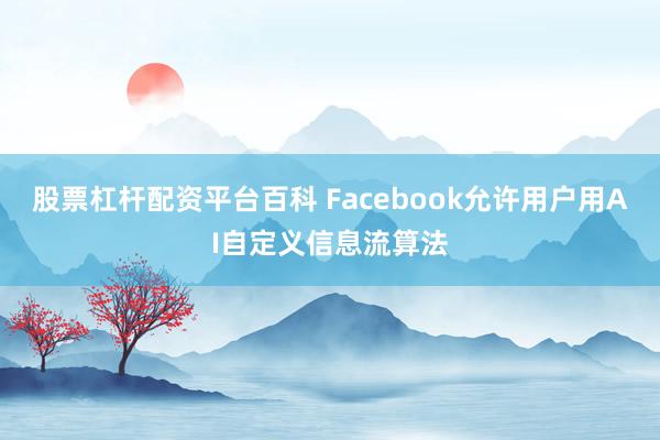 股票杠杆配资平台百科 Facebook允许用户用AI自定义信息流算法